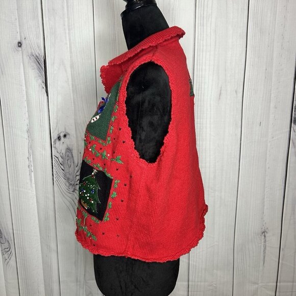 Designers Originals Studio Red Christmas Vest Petite Large PL Collared Vintage - Picture 8 of 10